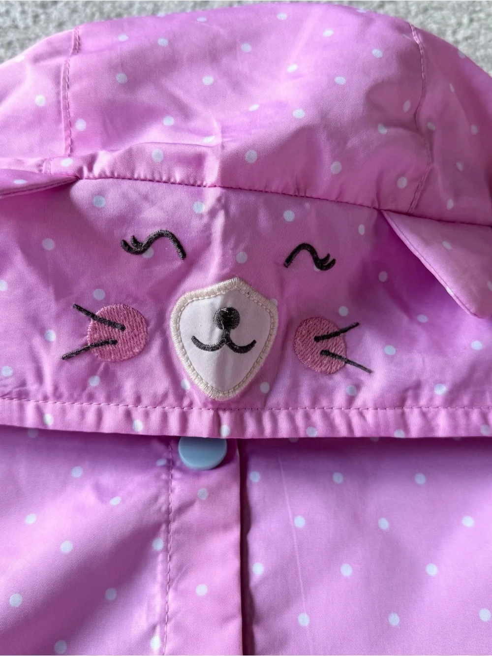 London Fog girls pink polka dot rain jacket with cat face/ears hood size 5/6